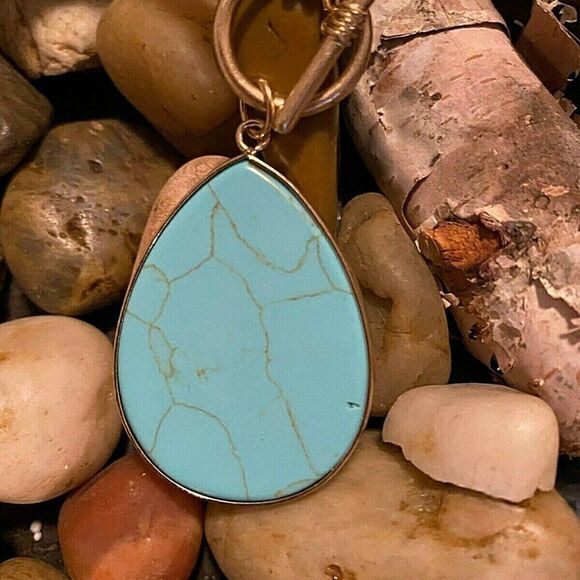 Teal Blue green gold Jasper Fall Necklace Beaded - Picture 7 of 12